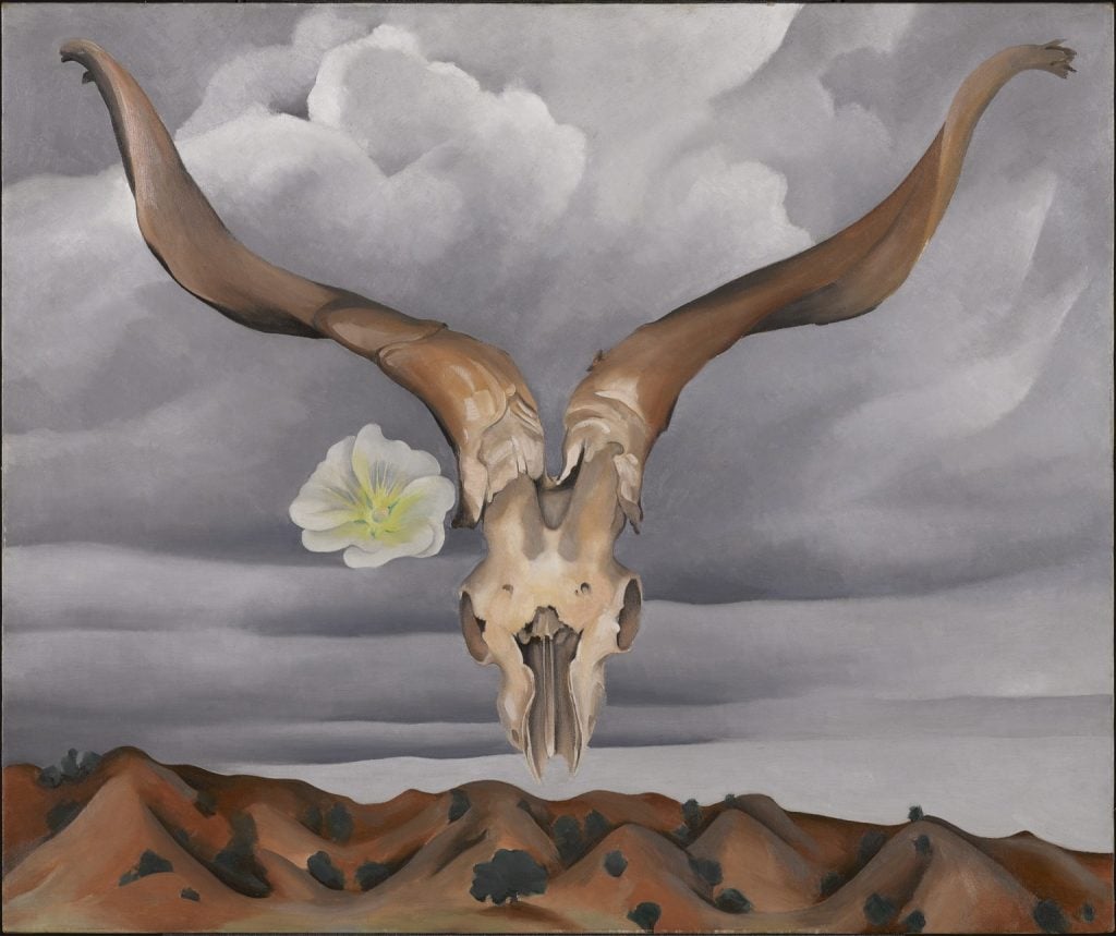 Georgia O'Keeffe, Ram's Head, White Hollyhock-Hills (Ram's Head and White Hollyhock, New Mexico)(1935). Collection of the Brooklyn Musuem.