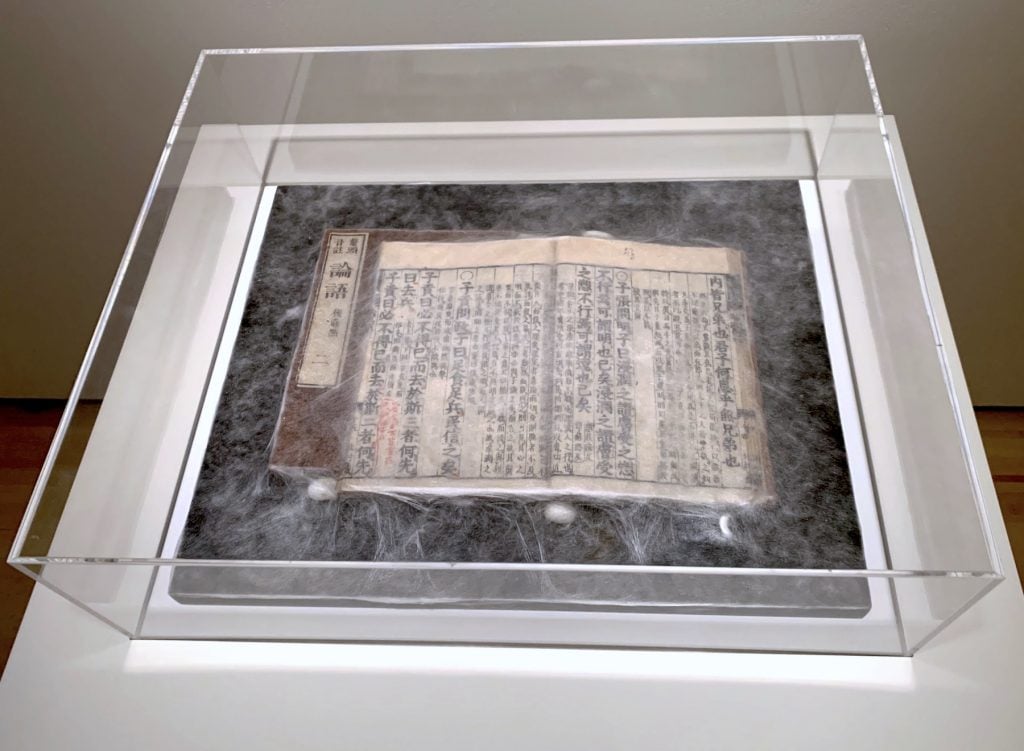 Xu Bing, Silkworm Book: The Analects of Confucius (2019). (Photo by Ben Davis.)