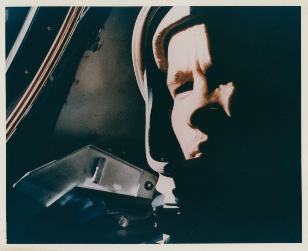 James McDivitt, Ed White in weightlessness in the pilot’s seat of the capsule, the first in-flight portrait of an astronaut. Gemini IV, June 3-7, 1965. Courtesy of Christie's Images Ltd.