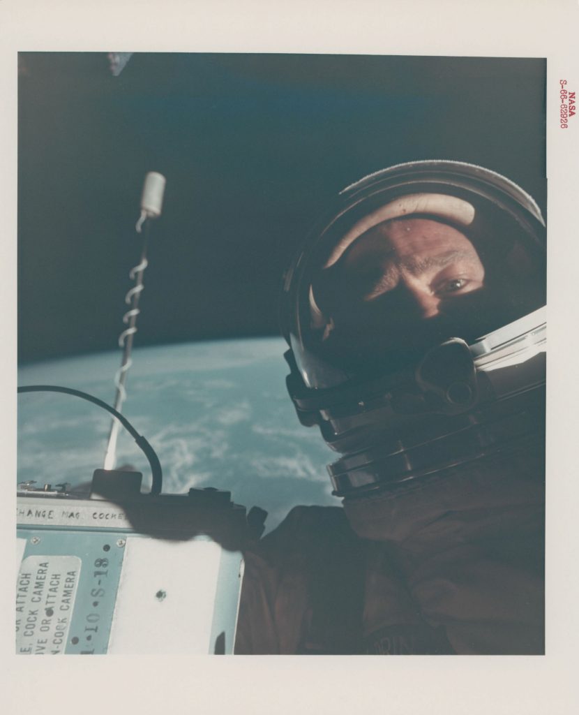Buzz Aldrin, First self-portrait in space, November 11-15, 1966 [Gemini XII]. Courtesy of Christie's Images Ltd.