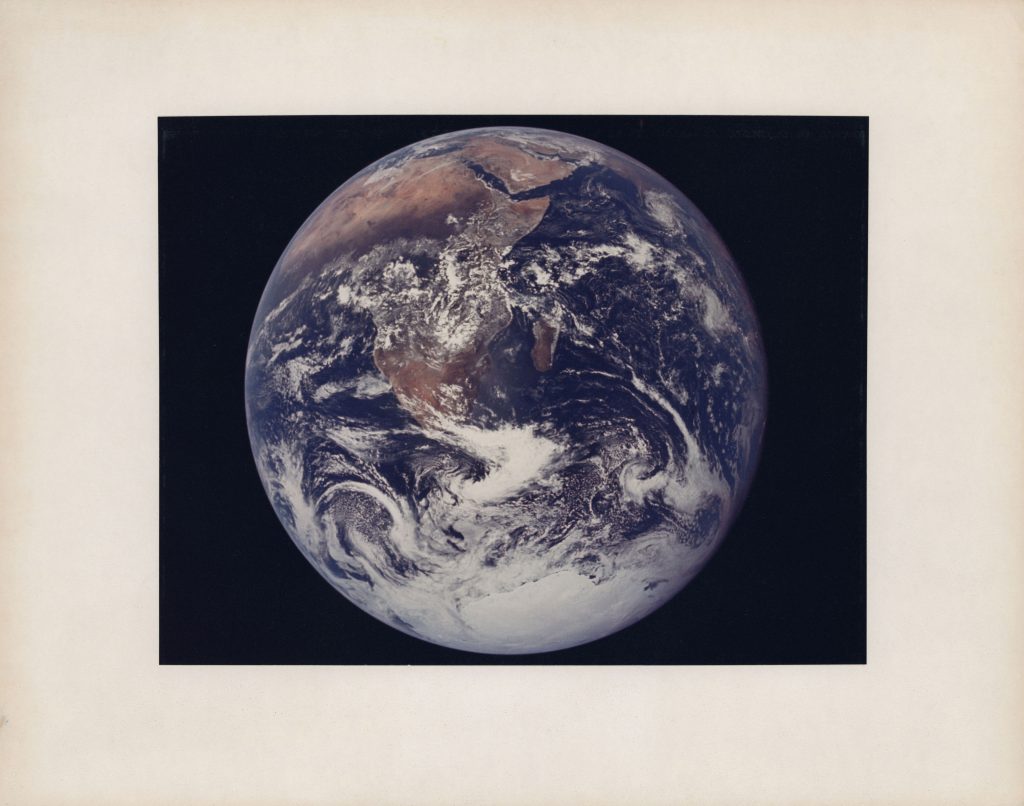 Harrison Schmitt, The “Blue Marble”, the first human-taken photograph of the Earth fully illuminated. Apollo 17, December 7-19, 1972, 005:06:24 GET. Courtesy of Christie's Images Ltd.