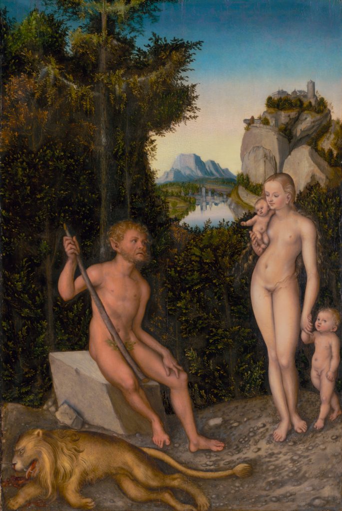 Lucas Cranach the Elder, <i>A Faun and His Family with a Slain Lion</i> (ca. 1526). Courtesy of the Getty Museum.