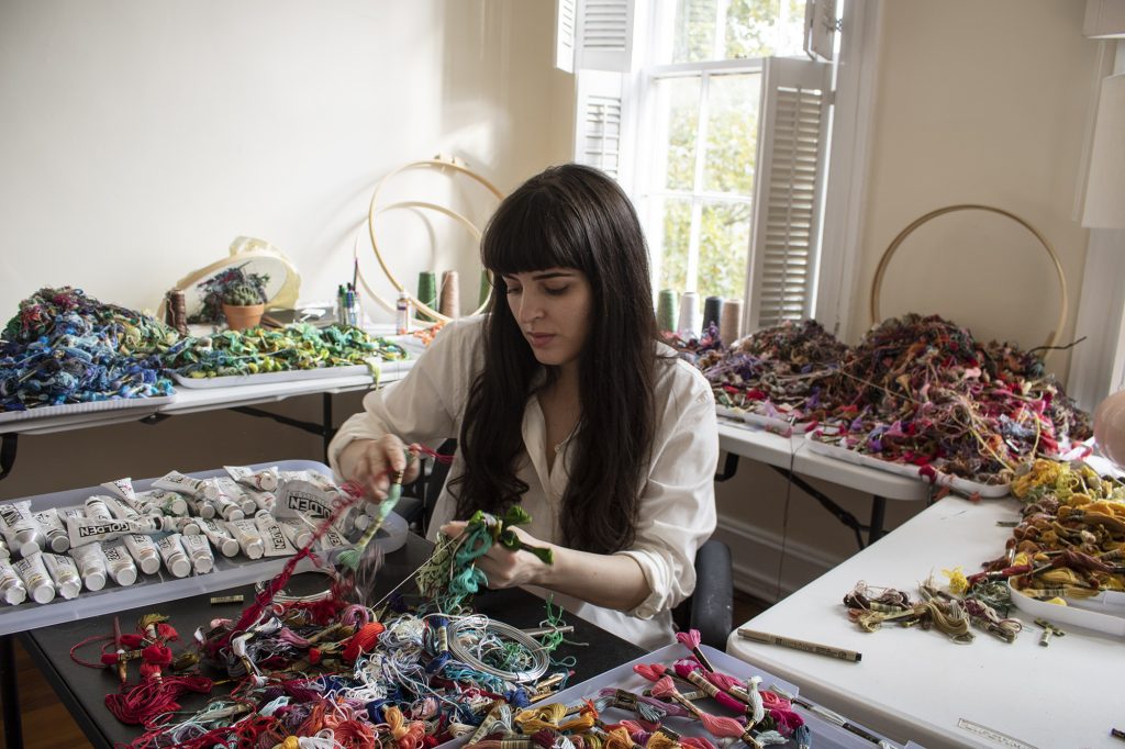 Sophia Narrett at work in her studio. Photo courtesy of the artist.