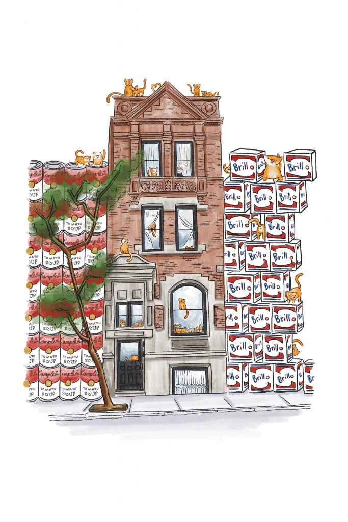 Andy Warhol’s Town House and Cats, 1342 Lexington Avenue in Lori Zimmer's Art Hiding in New York, with illustrations by Maria Krasinski. Courtesy of Running Press.