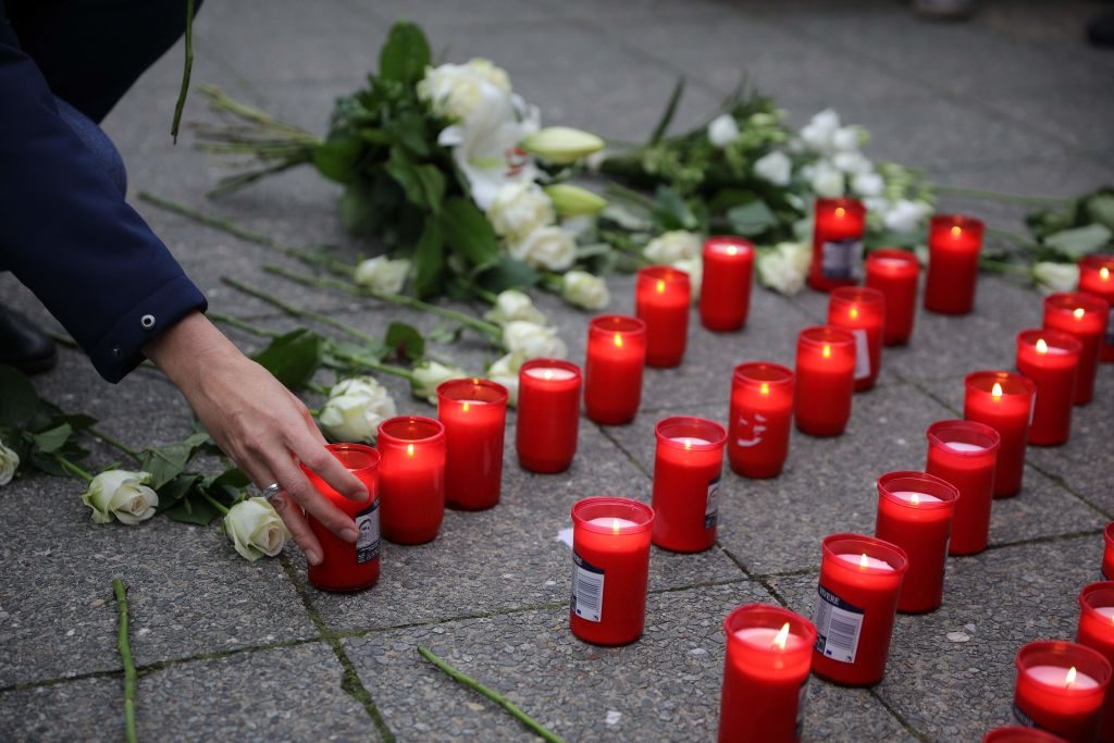 A vigil remembering the victims of the terrorist attack in Vienna, outside the Austrian embassy in Berlin on November 6, 2020. Photo by OMER MESSINGER/AFP via Getty Images.