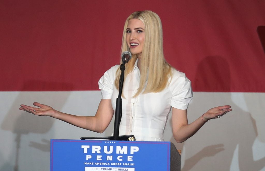 Ivanka Trump speaks during a campaign event for her father on October 27, 2020 in Miami, Florida. Photo by Joe Raedle/Getty Images.