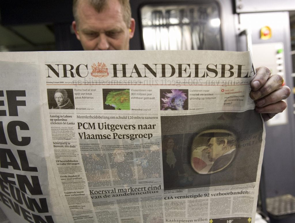 A report about the artist Julian Andeweg was front-page news in NRC Handelblad. (Photo: TOUSSAINT KLUITERS/AFP via Getty Images)