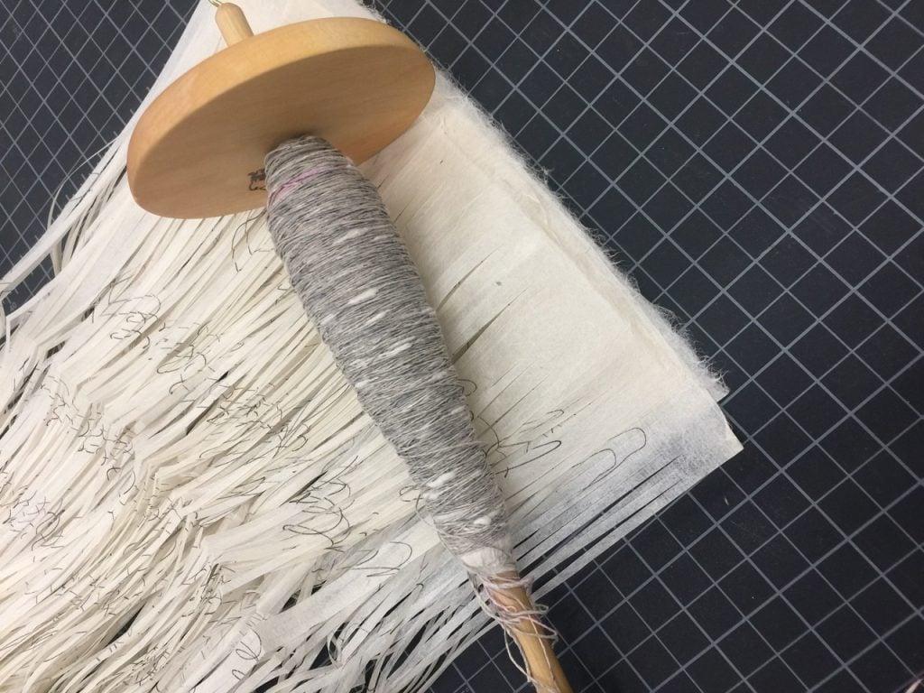Kenturah Davis’ studio showing preparations for paper thread weaving. Image courtesy the artist.