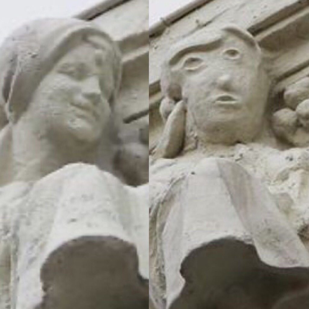 Left, the original sculpture and right, the "restored" version. Courtesy of Facebook.