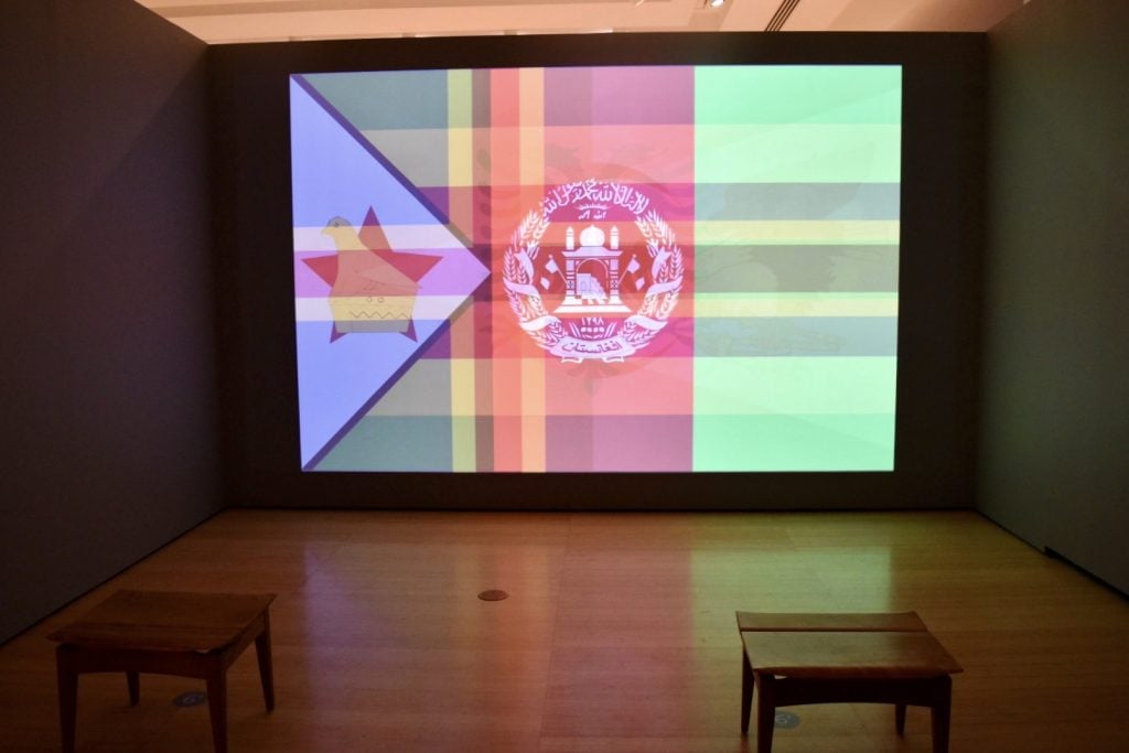 Kimsooja, To Breathe—The Flags (2020) in the Asia Society Triennial. (Photo by Ben Davis.)