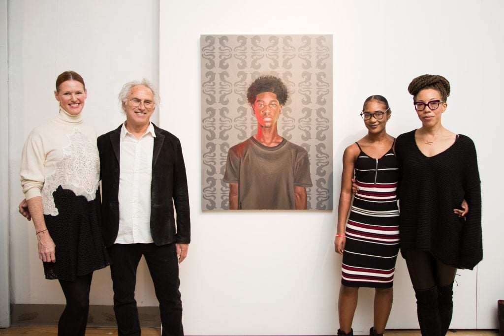 The AXA Art Prize Winner Monica Ikegwu (second from right), with Eric Fischl and Amy Sherald. 