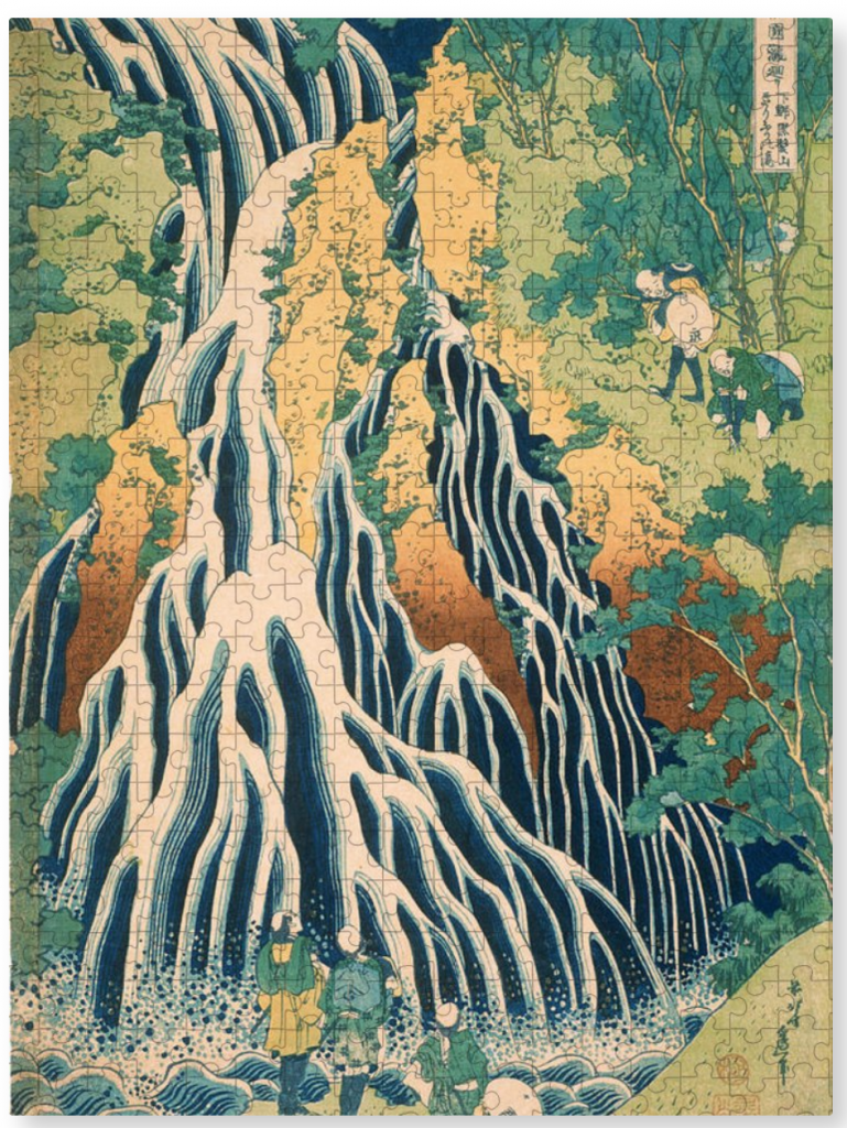 Puzzle of Pilgrims at Kirifuri Waterfall on Mount Kurokami in Shimotsuke Province by Hokusai. Courtesy of Fine Art America.