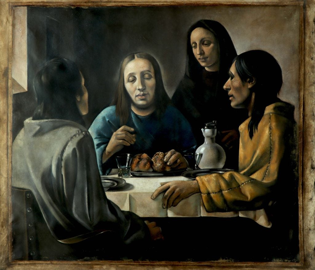 Prop copy of <i>Supper at Emmaus</i> by James Gemmill. Courtesy of the artist.