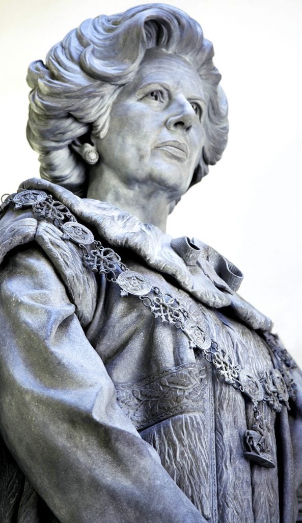 Douglas Jennings, <em>Baroness Thatcher Memorial</em>. Plans to install this monument to Margaret Thatcher in her hometown have stalled, with a massive plinth standing empty for two years. Photo courtesy of Douglass Jennings. 