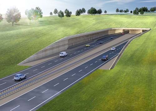 A rendering of a proposed highway tunnel near Stonehenge. Courtesy Highways England.
