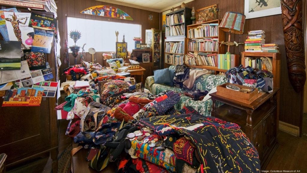 Aminah Robinson's home was filled with her artwork, library, and personal effects before it was turned into an artist residency by the Columbus Art Museum. Photo courtesy of the Columbus Museum of Art.