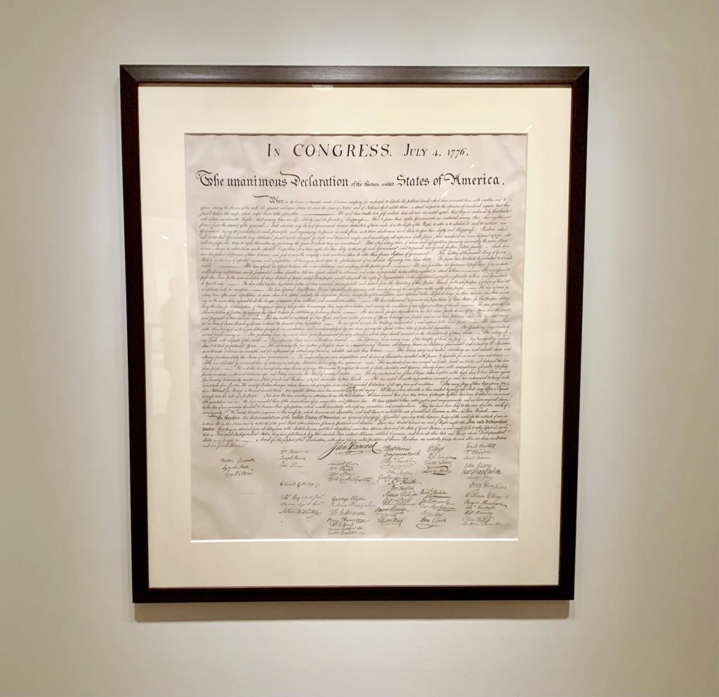 A copperplate engraving of the Declaration of Independence, as part of "We The People: Sun Xun and Xu Bing Respond to the Declaration of Independence" in the Asia Society Triennial. (Photo by Ben Davis.)