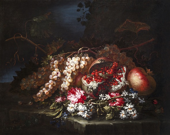 Giuseppe Vicenzino, Natura morta di fiori e frutta. Courtesy of Galleria Giamblanco 