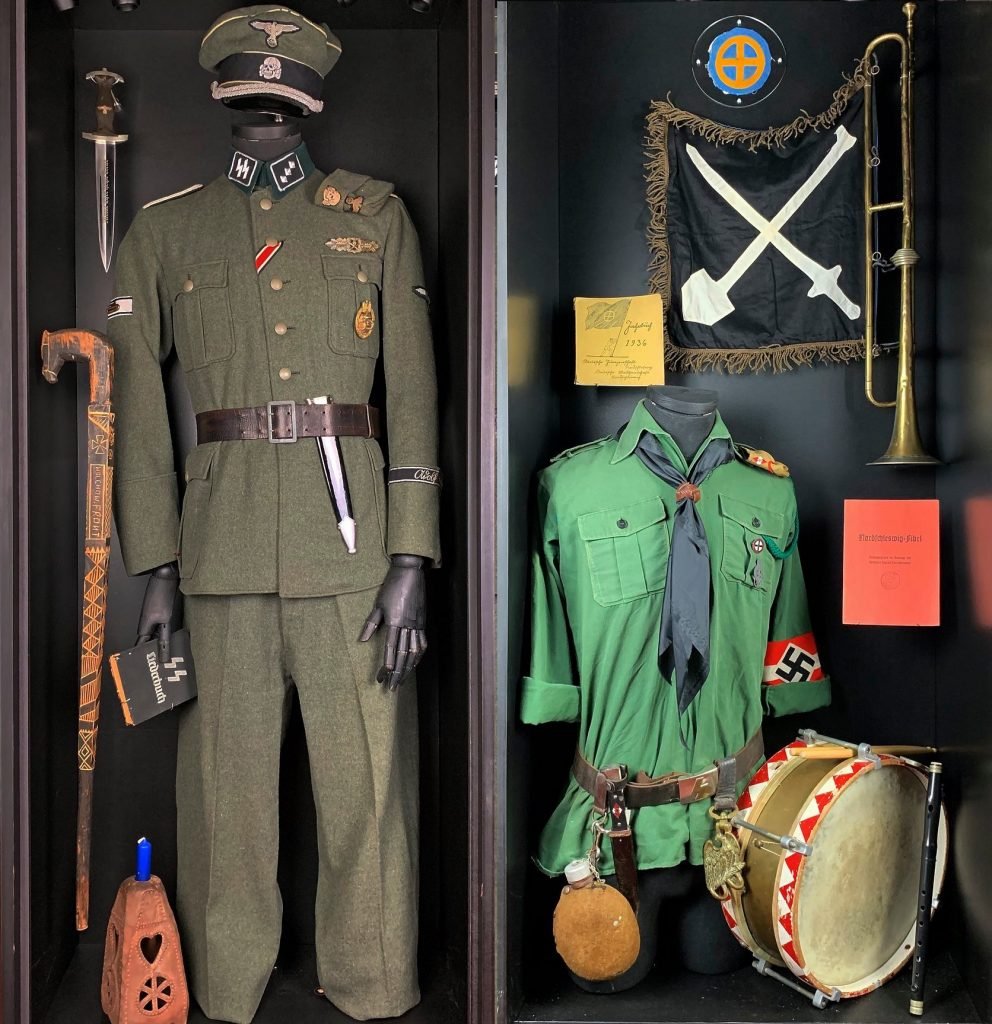 Nazi uniforms on display at the Deutsches Museum Nordschleswig. Photo courtesy of the Deutsches Museum Nordschleswig.