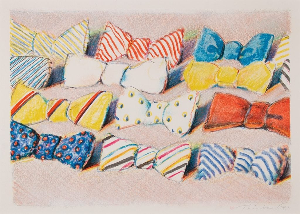 Wayne Thiebaud, <em>Bow Ties</em> (1993). Courtesy of the Crocker Art Museum, Sacramento. Gift of the Artist’s family, ©2019 Wayne Thiebaud/Licensed by VAGA at Artists Rights Society (ARS), NY.