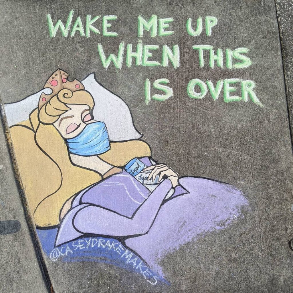 A sidewalk chalk drawing by Casey Drake featuring Sleeping Beauty. Photo courtesy of Casey Drake.