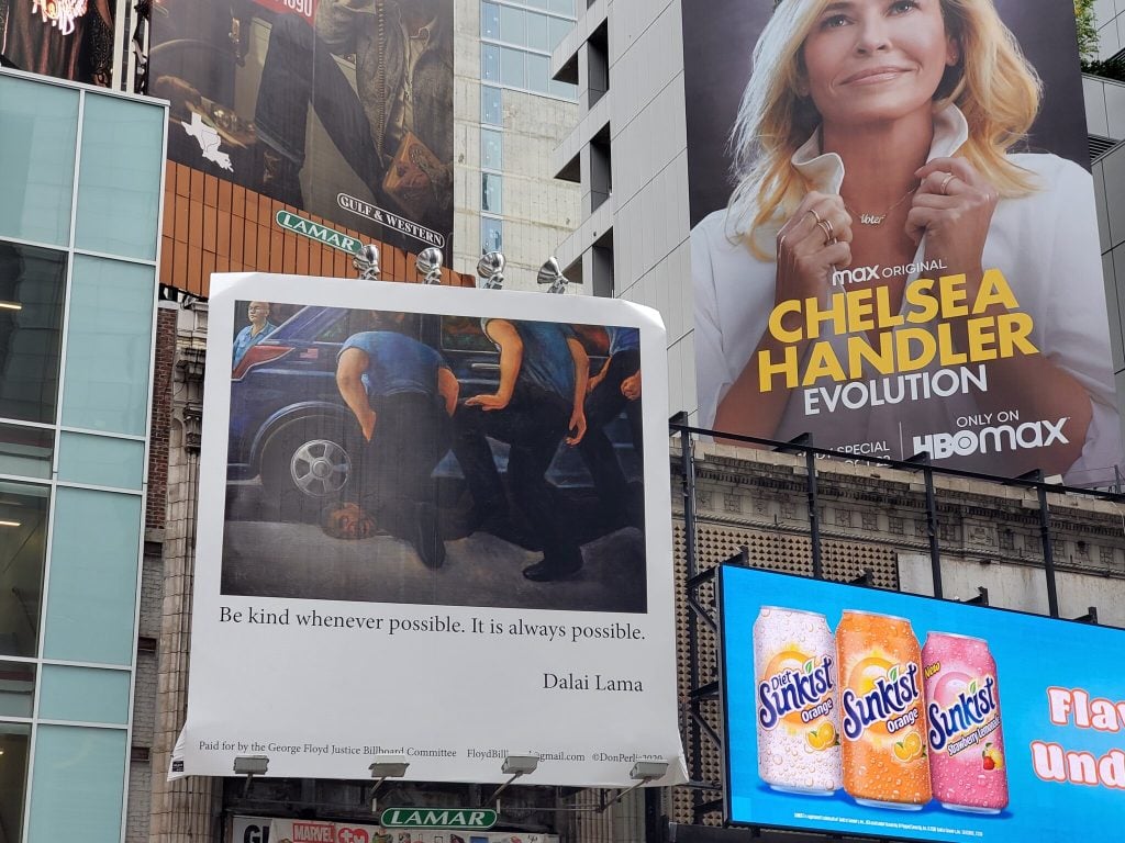 Donald Perlis, FLOYD on a billboard in New York's Times Square. Photo courtesy of the George Floyd Justice Billboard Committee.