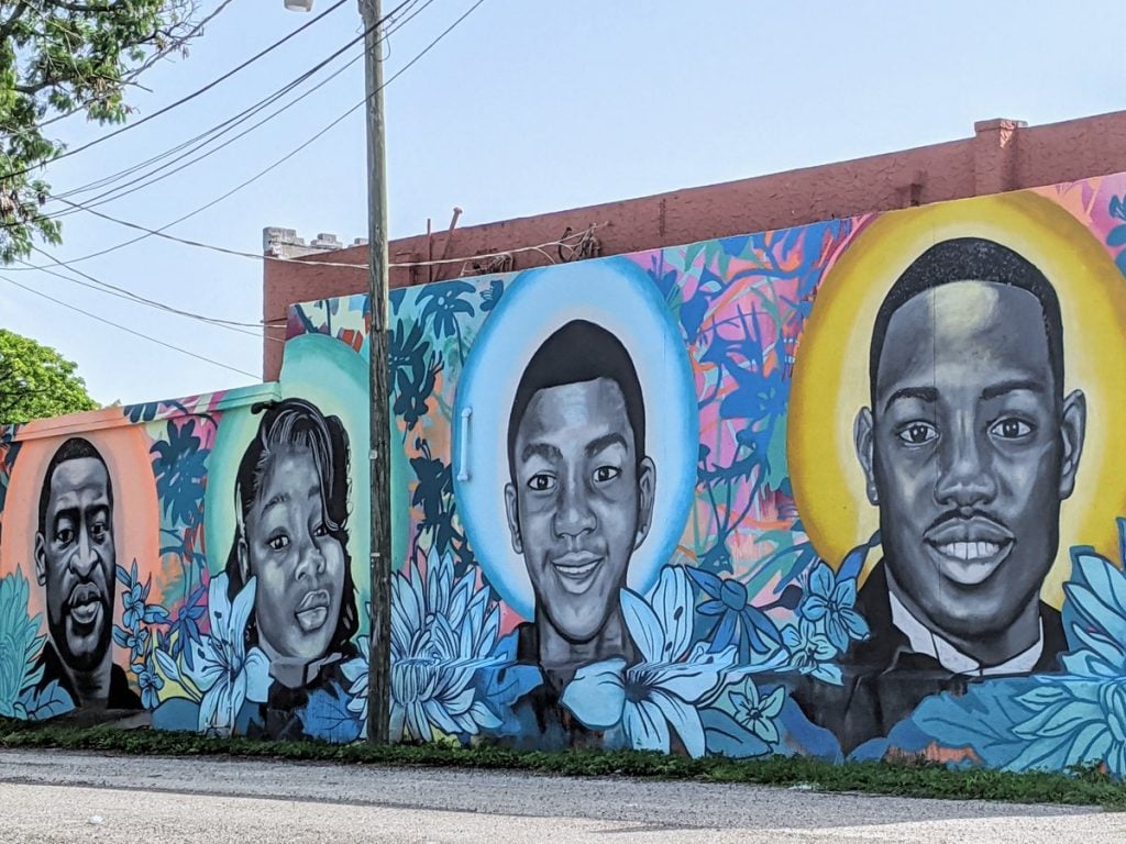 Street art memorializing George Floyd, Breonna Taylor, Trayvon Martin, and Ahmaud Arbery. Photo courtesy by Parmvir Bahia.