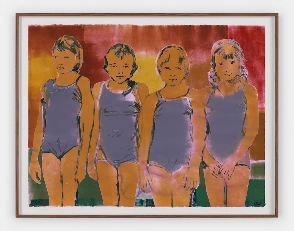 Claire Tabouret, <i> Four Swimmers (purple)</i> ( 2020). Image courtesy the artist and Almine Rech Gallery.