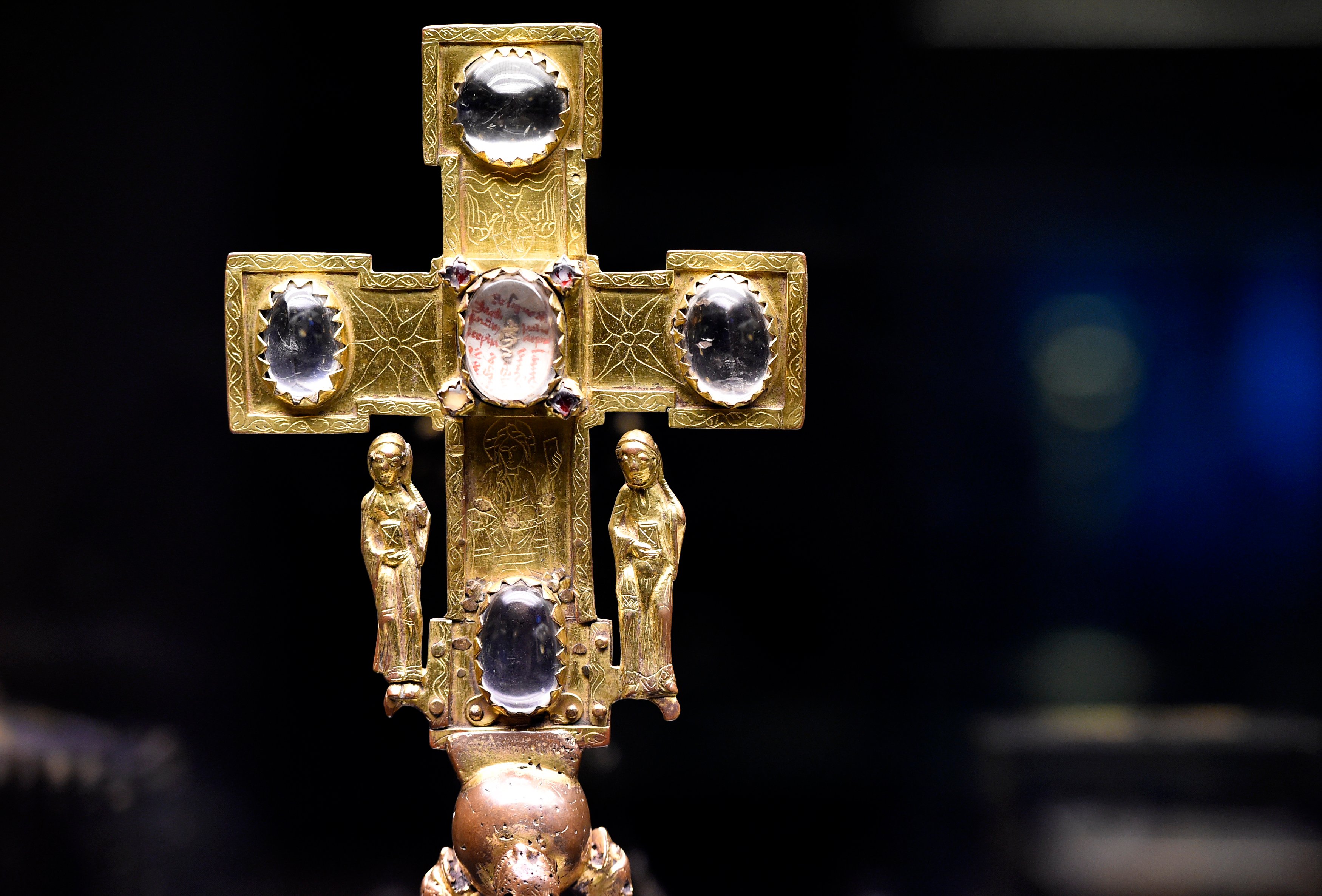 Detail of a reliquary crucifix, part of the Guelph Treasure at the Museum of Decorative Arts in Berlin. Photo by Tobias Schwarz / AFP/Getty Images.