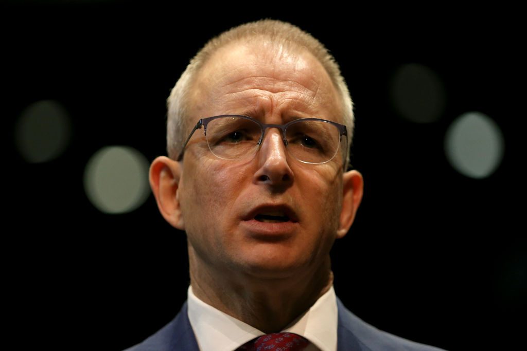 Minister for Communications Paul Fletcher speaks during a press conference following a tour of the Sydney Coliseum Theatre at West HQ on June 25, 2020 in Sydney, Australia. Photo by Matt Blyth/Getty Images.