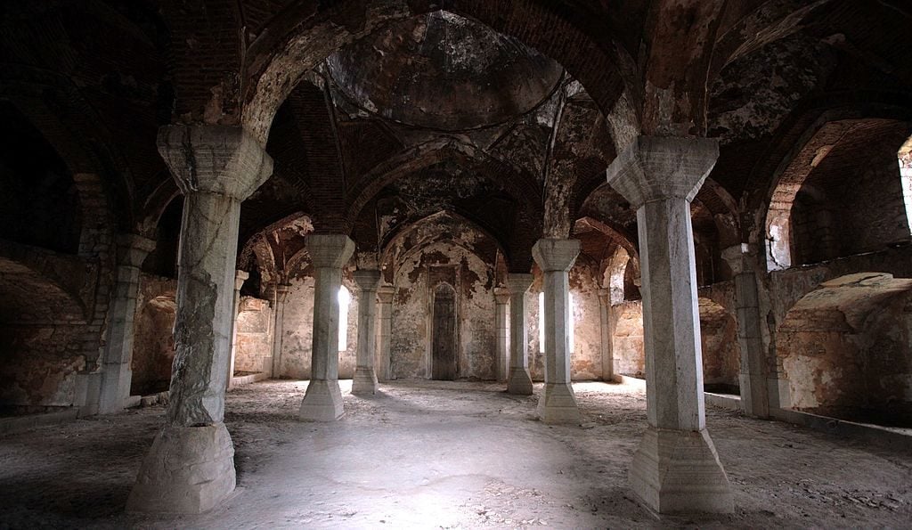The interior of a damaged mosque is seen in Shushi in 2007. Photo: Matthias Schumann/Getty Images.
