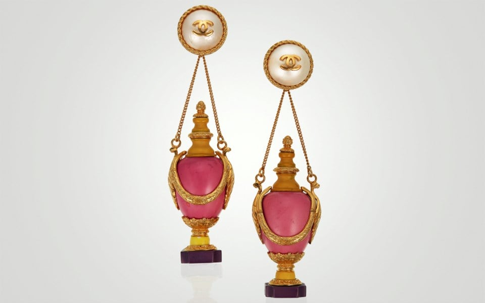 Oversized faux pearl and resin earrings by Karl Lagerfeld’s Chanel. ©2020, Photograph by Visko Hatfield