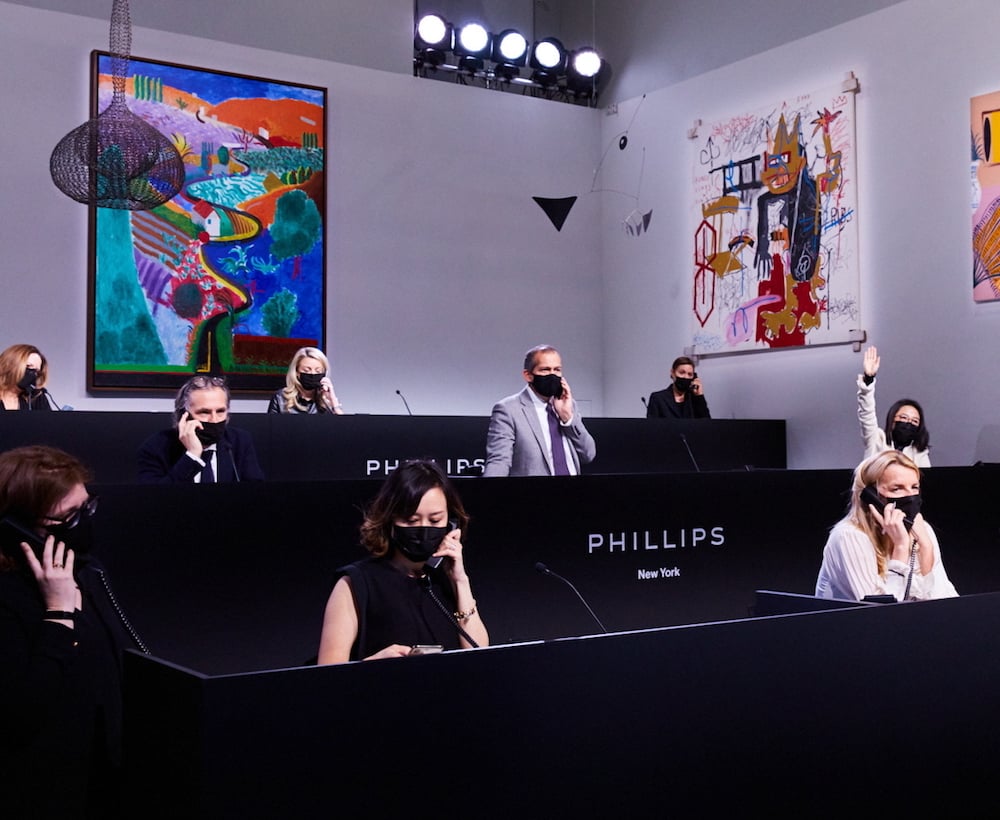 Phillips New York saleroom at the December 7 evening sale of 20th Century and Contemporary Art. Image courtesy Phillips.