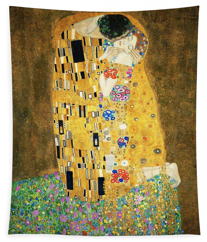 <i>The Kiss</i> by Gustav Klimt as a tapestry. Courtesy of Fine Art America.