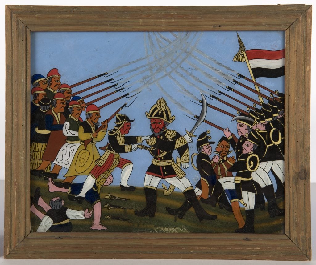An unknown artist's depiction of the attack on Captain Tack at Kartasura by Suropati in 1684, under Susuhunan Amangkurat, (1900–50.) Stichting Nationaal Museum van Wereldculturen.
