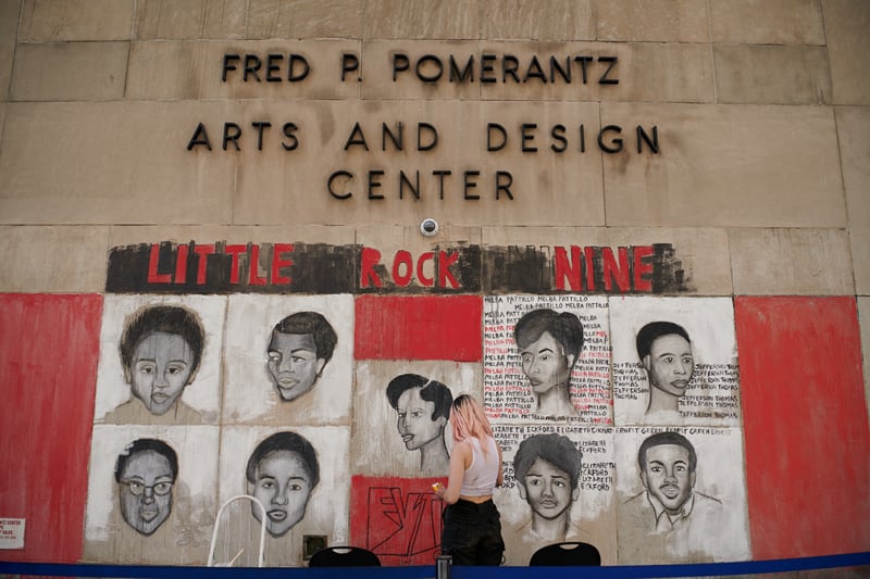 Tribute mural to Little Rock Nine by Maeve Cahill, part of FIT’s Black Student Union's public art exhibition "#ChalkThatTalk" held in June in support of the Black Lives Matter movement. Photo courtesy of FIT. 