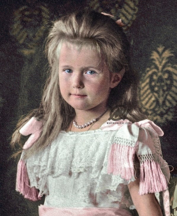 The recently colorized photo that is allegedly the basis for the portrait of Grand Duchess Anastasia on the Wedding Anniversary Egg. 