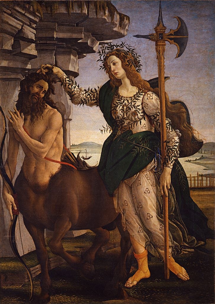 Sandro Botticelli, <em>Pallas and the Centaur</em> (1482). Courtesy of Google Art Project.