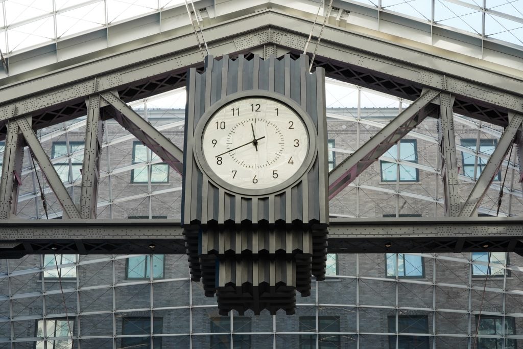 The clock at Penn Station's new Moynihan Train Hall in New York. Photo courtesy of New York State. 