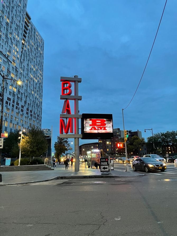 The BAM sign is hosting art by seven local artists for "Let Freedom Ring," a public art project honoring Martin Luther King Jr. Photo courtesy of BAM.