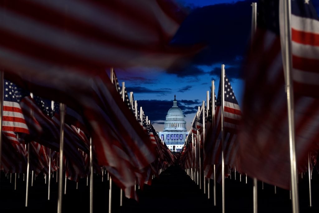  American flags decorate the "Field of Flags" at the National Mall near the U.S. Capitol. (Photo by Stephanie Keith/Getty Images)