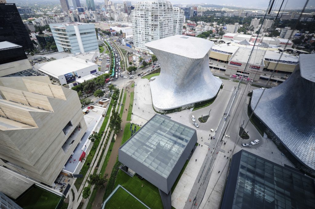 Aerial shot of the Polanco neighborhood, which includes Museo Soumaya, Museo Jumex. Photo courtesy Getty.