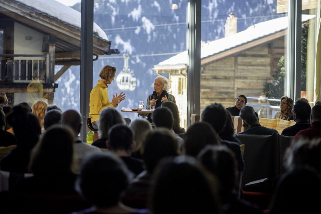 Jessica Morgan and Joan Jonas at the 2020 Verbier Art Summit. Courtesy of Alpimages.