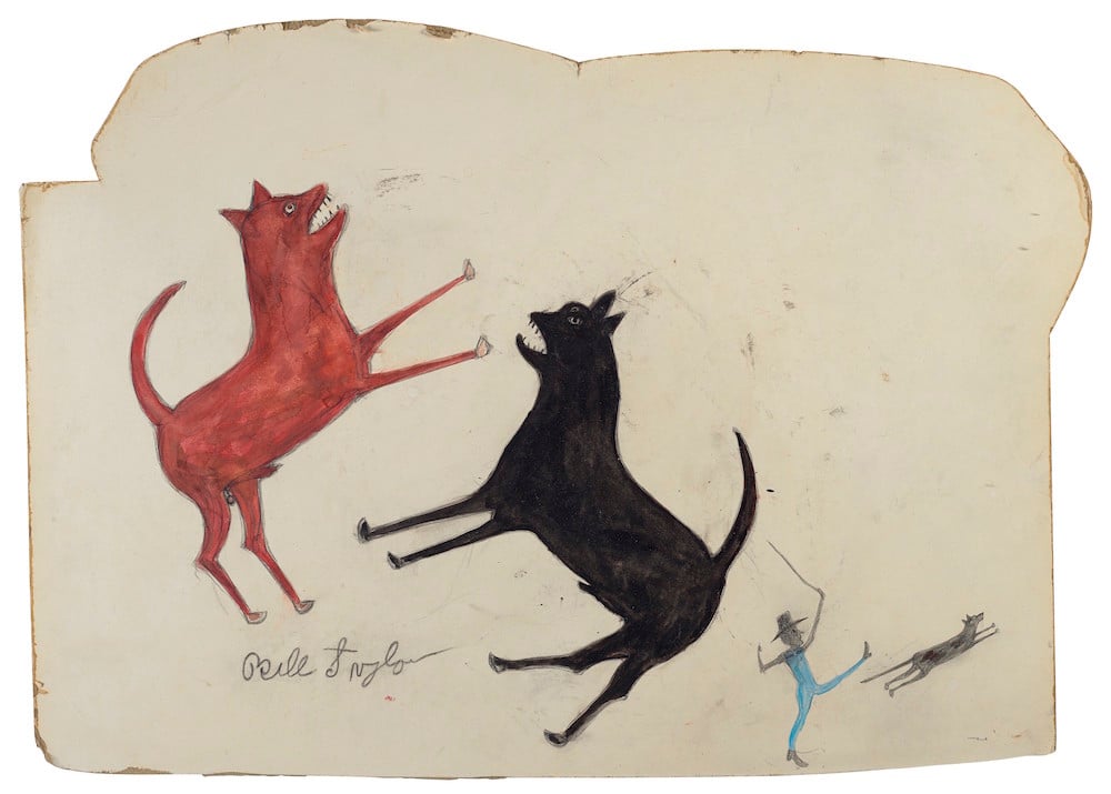 Bill Traylor, Two Dogs Fighing: Man Chasing Dog (1939-42) Image courtesy Christie's.