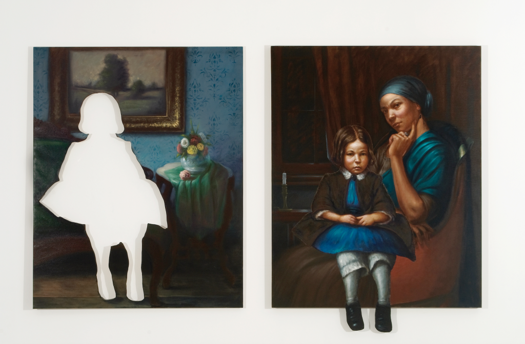 Titus Kaphar's Diptych <i>This Place Never Felt Like Home As if I Were Her Own<i>. Courtesy of Edward Tyler Nahem. Collection of Edward Tyler Nahem. 