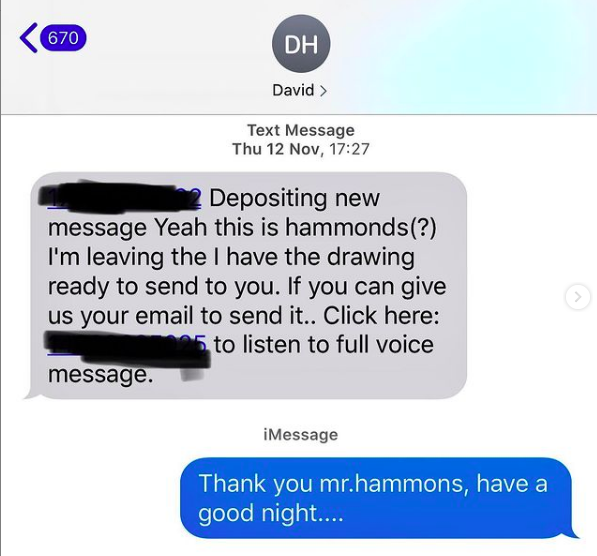 David Hammons texts! Kind of! Courtesy Tremaine Emory Instagram.