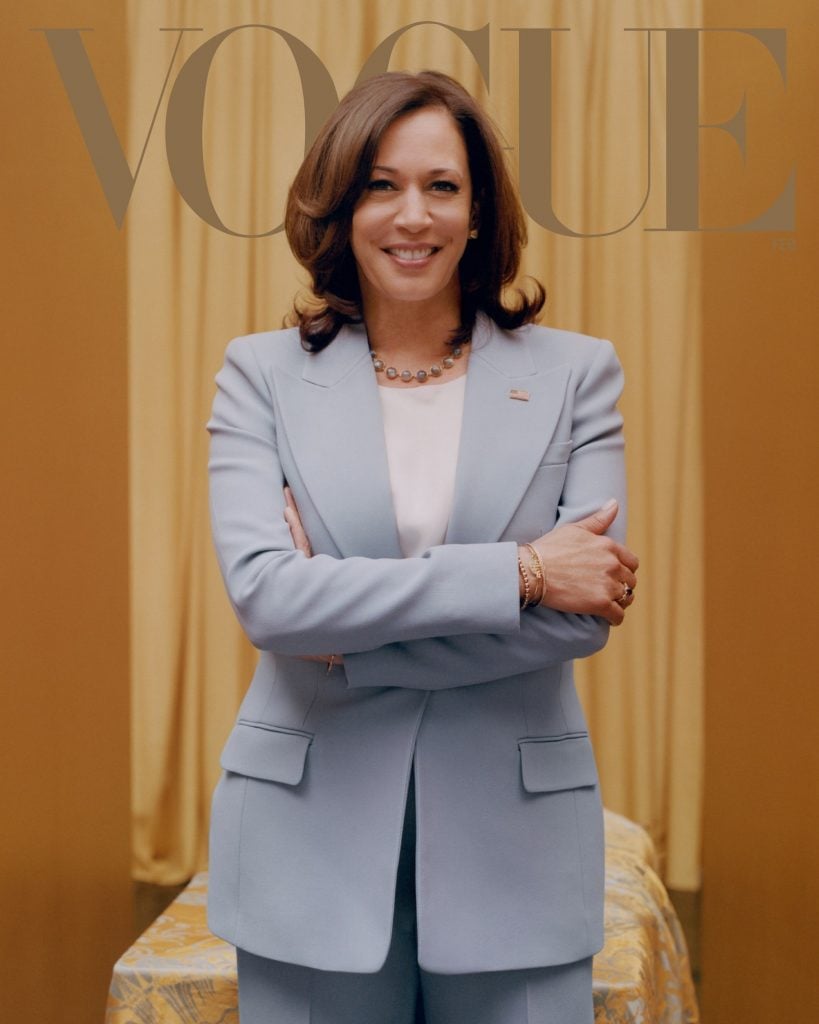 A second photo of Kamala Harris in<i>Vogue</i>'s February 2021 issue, by Tyler Mitchell. Courtesy of <i>Vogue</i>.