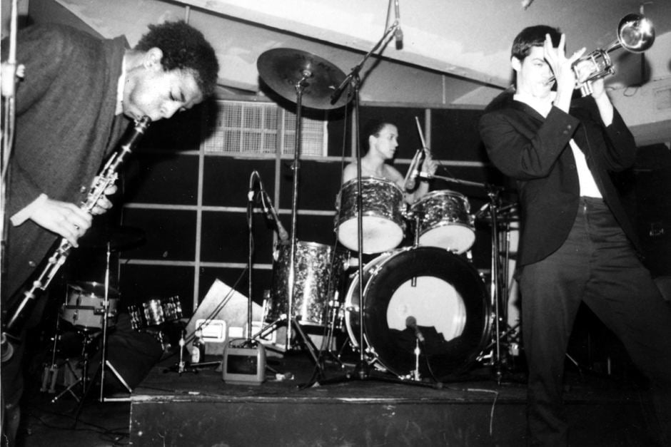 Jean-Michel Basquiat performing with his experimental art noise band Gray at Hurrahs in 1979. Photo by Nick Taylor. 