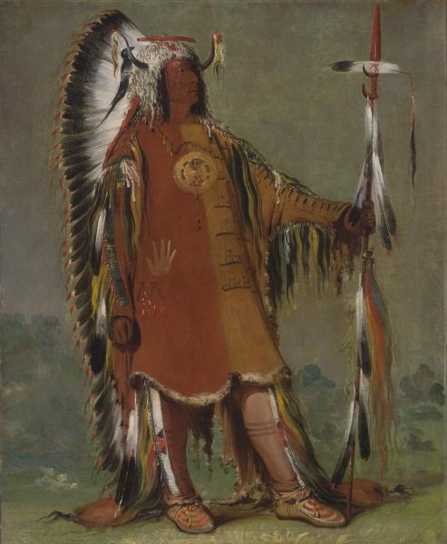 George Catlin, <i>George Catlin, Máh-to-tóh-pa, Four Bears, Second Chief, in Full Dress</i> (1832). Collection Smithsonian American Art Museum, Gift of Mrs. Joseph Harrison, Jr.