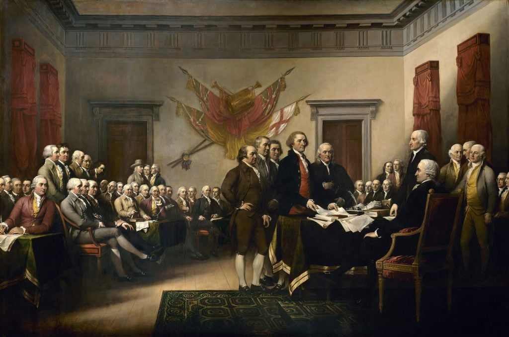 John Trumbull, <em>Declaration of Independence</em> (1819) hangs in the US Capitol rotunda. Courtesy of Architect of the Capitol. 
